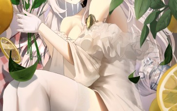 Anime Girls, Lemons, Choker, White Hair, Gloves Wallpaper