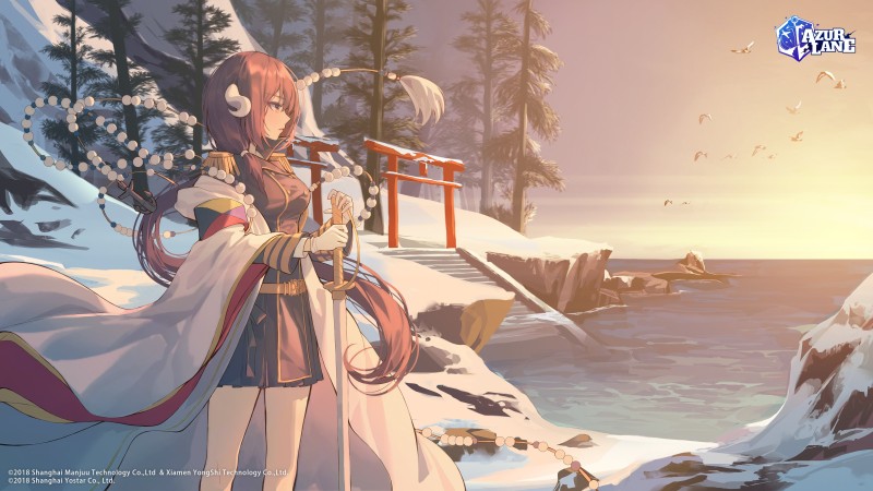 Mikasa (Azur Lane), Snow, Sunset, Sunset Glow, Azur Lane Wallpaper