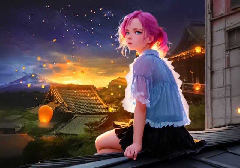 Anime Girls, Sky, Sunset Glow, Looking at Viewer Wallpaper