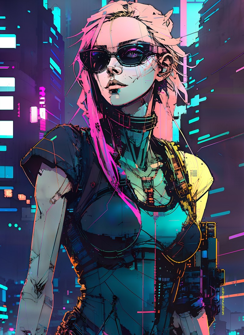 Inkpunk, Cyberpunk, Sunglasses, AI Art, Fantasy Art Wallpaper