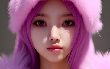 Pink Hair, Blushing, Fluffy Clothes, Stable Diffusion, Portrait Display, Women Wallpaper