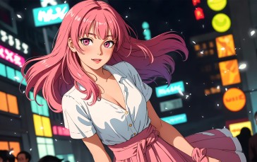 Artwork, City Lights, Digital Art, Anime Girls Wallpaper