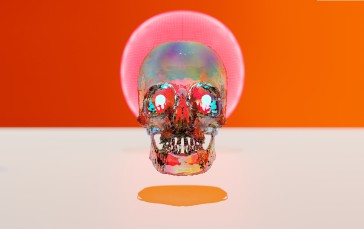 Blender, Low Poly, Skull, Simple Background Wallpaper