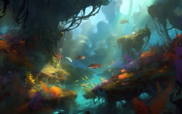 AI Art, Aliens, Landscape, Planet, Underwater Wallpaper