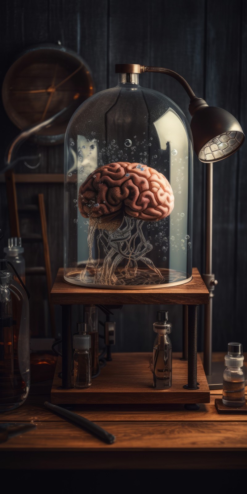 AI Art, Brain, Jar, Desk Wallpaper