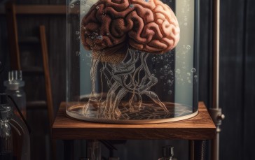 AI Art, Brain, Jar, Desk Wallpaper