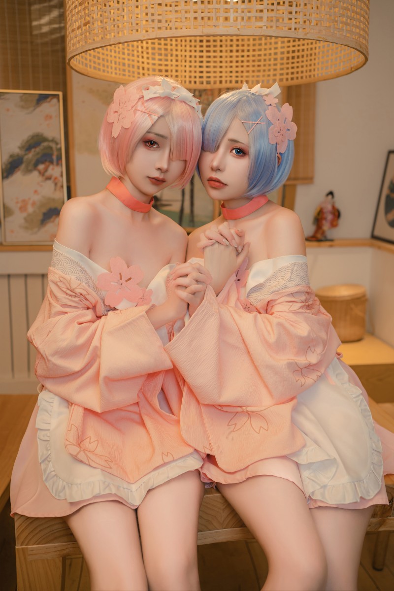 Two Women, Pink Hair, Blue Hair, Anime Girls, Rem (Re:Zero) Wallpaper