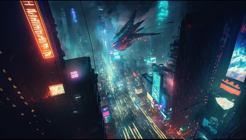 AI Art, City, Cyberpunk, City Lights Wallpaper