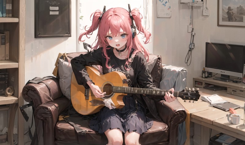 Anime, Anime Girls, Guitar, Musical Instrument, Headphones Wallpaper