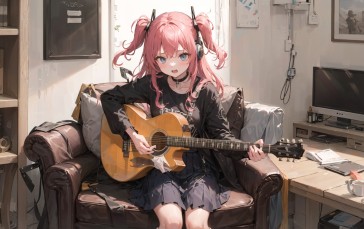 Anime, Anime Girls, Guitar, Musical Instrument, Headphones Wallpaper