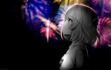 Black Background, Dark Background, Simple Background, Anime Girls, Selective Coloring, Fireworks Wallpaper