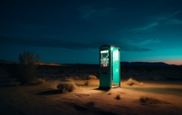 AI Art, Cyan, Phone Box, Desert Wallpaper