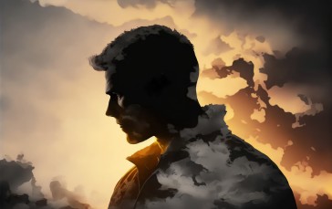 AI Art, Men, Double Exposure, Clouds Wallpaper