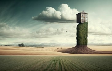 AI Art, House, Clouds, Surreal Wallpaper