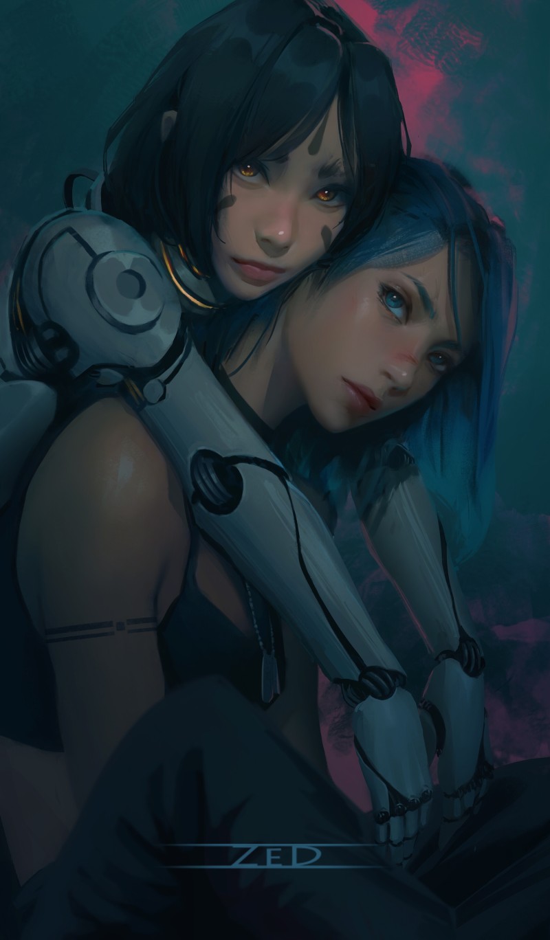 Trungbui, Two Women, Face Paint, Portrait, Cyberpunk Wallpaper