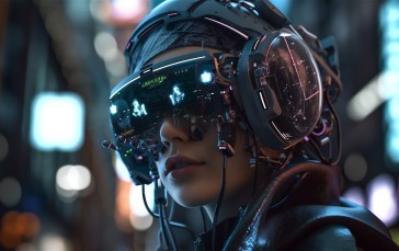 VR Headset, AI Art, Cyberpunk, Futuristic Wallpaper