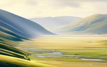 Nature, Landscape, Mountains, AI Art, River Wallpaper