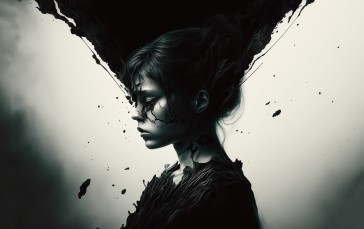 Desaturated, AI Art, Women, Ink, Simple Background Wallpaper