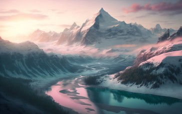 AI Art, Winter, Snow, Landscape, Mountains Wallpaper
