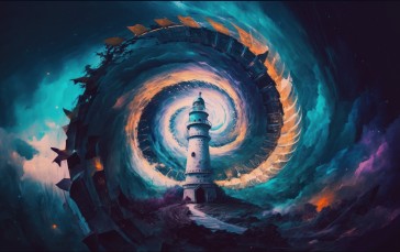 AI Art, Spiral, Painting, Tower, Clouds Wallpaper
