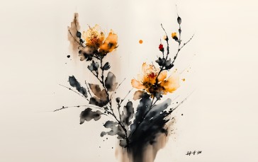 AI Art, Digital Art, Ink, Watercolor Style, Flowers, Watercolor Wallpaper