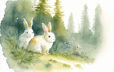 AI Art, Rabbits, Watercolor, Animals Wallpaper
