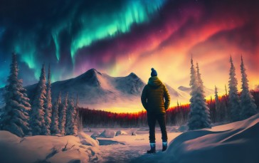AI Art, Winter, Snow, Landscape, Mountains Wallpaper