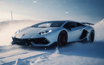 AI Art, Car, Snow, Winter, Sports Car, Lamborghini Wallpaper