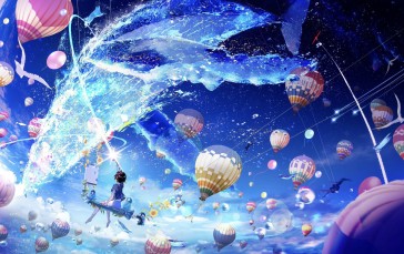 Anime, Anime Girls, Whale, Hot Air Balloons Wallpaper