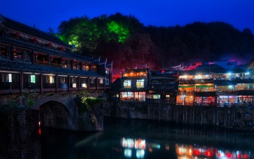 China, Photography, Trey Ratcliff, Night, Lights, Reflection Wallpaper