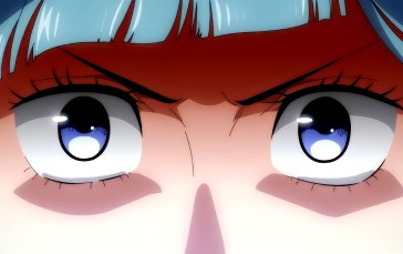 Frontal View, Blue Hair, Blue Eyes, Frown, Angry, Anime Girls Wallpaper