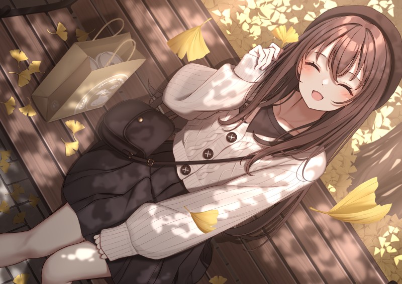 Anime, Anime Girls, Sitting, Closed Eyes, Sunlight, Brunette Wallpaper