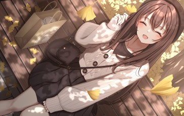 Anime, Anime Girls, Sitting, Closed Eyes, Sunlight, Brunette Wallpaper