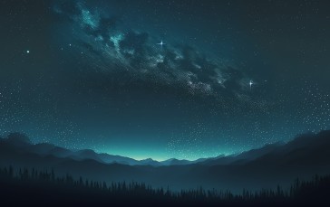 AI Art, Landscape, Mountains, Night Wallpaper