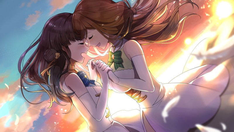 Anime, Anime Girls, Closed Eyes, Sunset Glow, Sunset Wallpaper