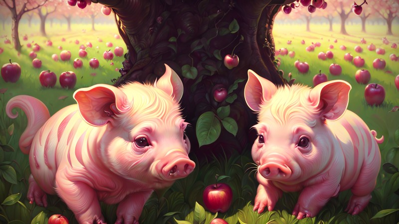 Piglet, Pigs, Farm, AI Art Wallpaper
