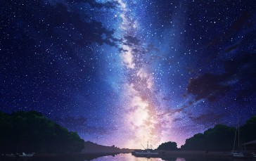 Artwork, Night, Stars, Sky, Boat Wallpaper