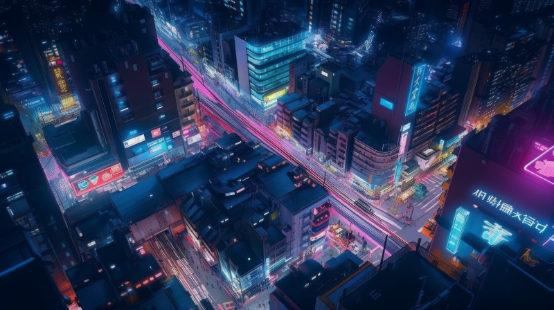 AI Art, City, Night, City Lights, Building Wallpaper