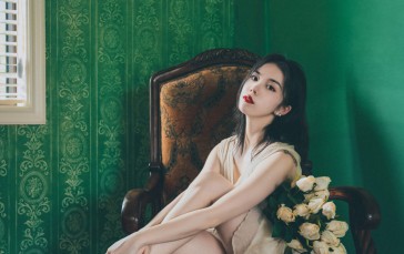 Qin Xiaoqiang, Women, Asian, Dark Hair, Lipstick, Flowers Wallpaper