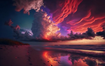 Beach, Clouds, Colorful, Sunset Glow, Water, Reflection Wallpaper