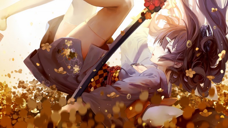 Anime, Anime Girls, Sword, Flowers Wallpaper
