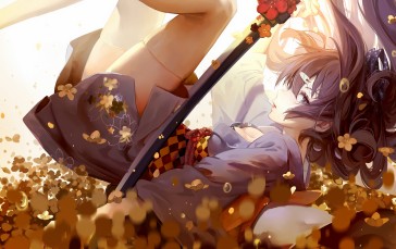 Anime, Anime Girls, Sword, Flowers Wallpaper