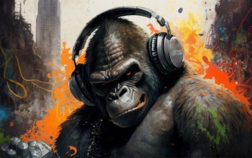 AI Art, Illustration, King Kong, Headphones Wallpaper
