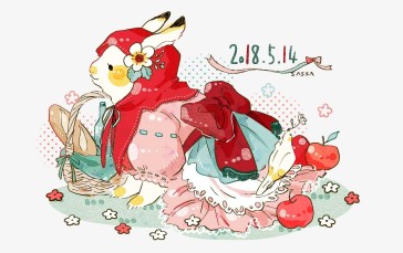 Humor, Rabbits, Apples, Fruit Wallpaper