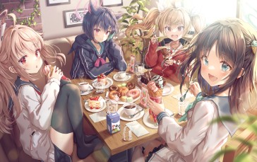 Anime, Anime Girls, Blue Archive, Food, Anime Girls Eating, Women Quartet Wallpaper