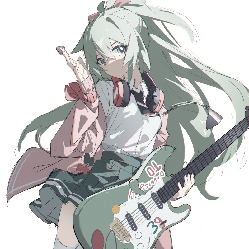 QTian, Anime Girls, Guitar, Headphones, Musical Instrument Wallpaper