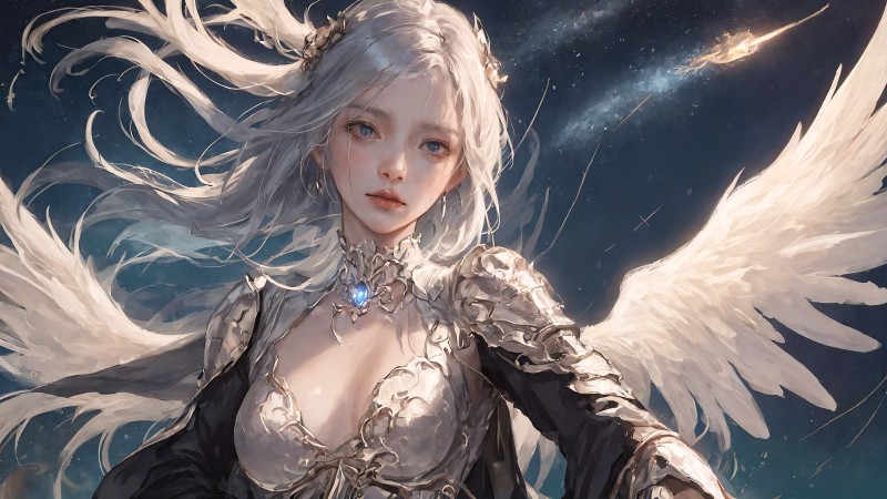 Angel, Nebula, Wings, AI Art Wallpaper