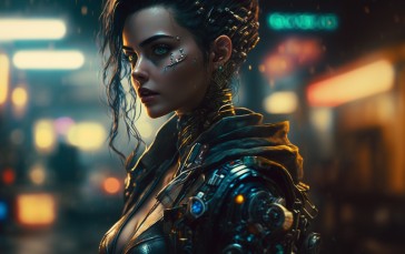 Cyberpunk, AI Art, Lights, Neon Wallpaper