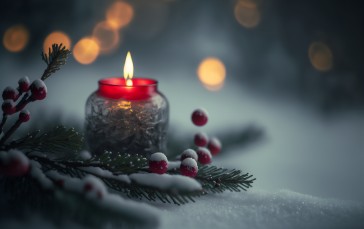 AI Art, Christmas, Snow, Winter, Christmas Tree, Candles Wallpaper