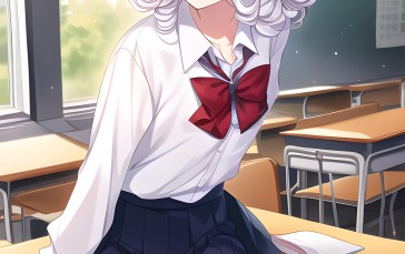 Classroom, White Hair, Animal Ears, Anime Wallpaper